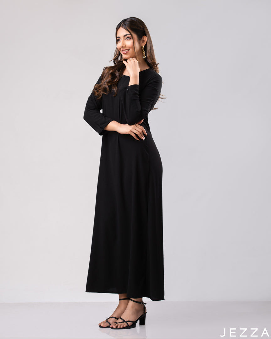 Timeless Flow: Black A-Line Dress 76801