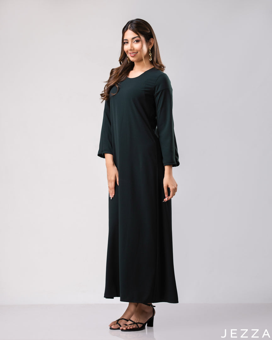 Evergreen Grace: Relaxed Fit A-Line Dress 76802