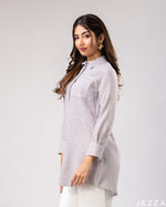 Load image into Gallery viewer, Striped Charm: Collared Below-Hip Top 76011