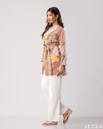 Load image into Gallery viewer, Artful Ease: Patchwork Round-Neck Below-Hip Top 72631