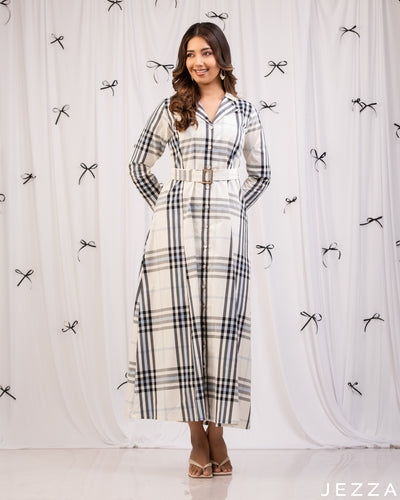 Heritage Poise: Plaid Lapel Ankle Dress 80701