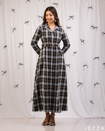 Tailored Charm: Plaid Lapel Ankle Dress 78211