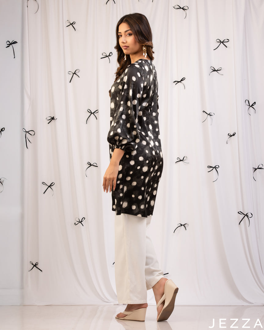 Playful Charm: Satin Polka-Dot Knee Top 80891