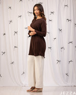 Load image into Gallery viewer, Warm Elegance: Brunette V-Neck Below-Hip Top 76812