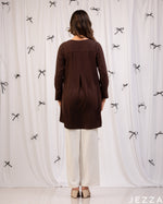 Load image into Gallery viewer, Warm Elegance: Brunette V-Neck Below-Hip Top 76812