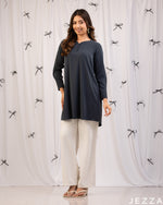 Load image into Gallery viewer, Sleek Comfort: Dark Cyan V-Neck Below-Hip Top 76811