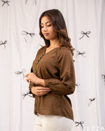 Load image into Gallery viewer, Deep Elegance: Café Noir V-Neck Hip Top 80712