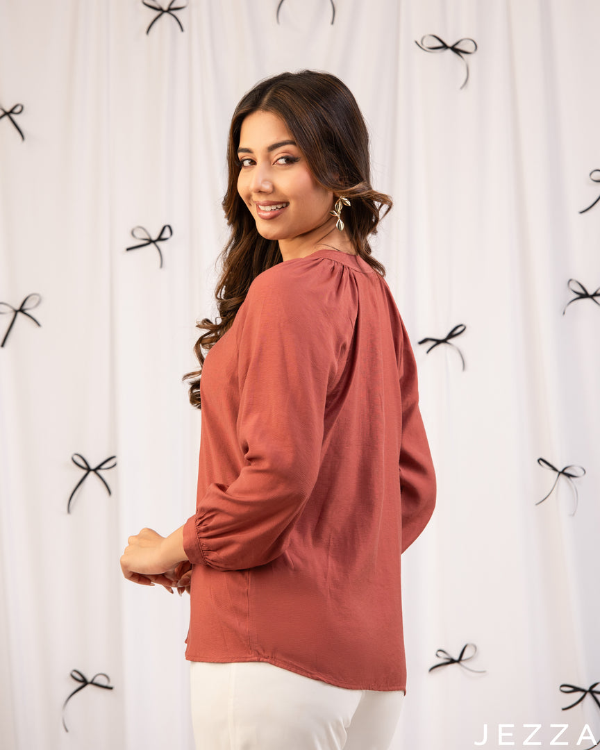 Bold Warmth: Flaming Brick Red Hip Top 77892