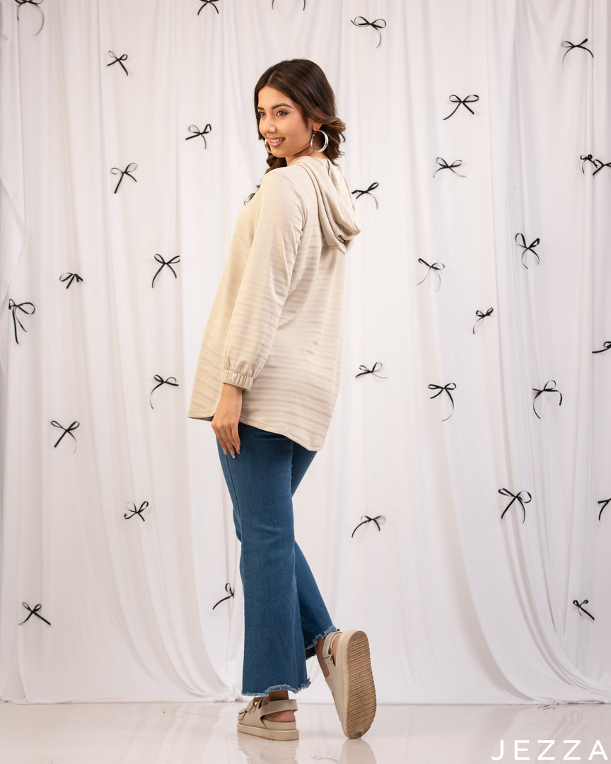 Cozy Chic: Beige Hoodie Hip Top 75551