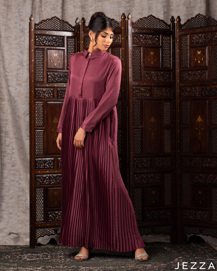 Elegant Pleated Satin A-Line Dress 60582