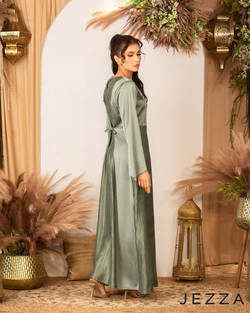 Crushed Polyester & Satin Long Sleeve Dress 62931