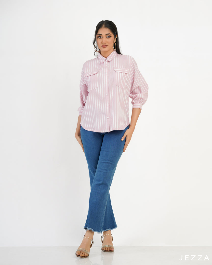 Button Down Polyester Top 57731