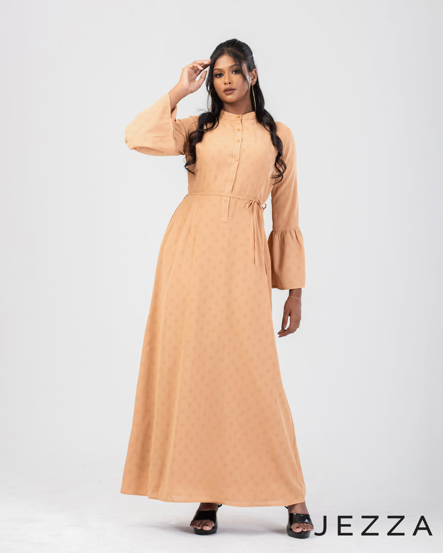 Mandarin-Collared Dress with Decorative Sleeve 48881