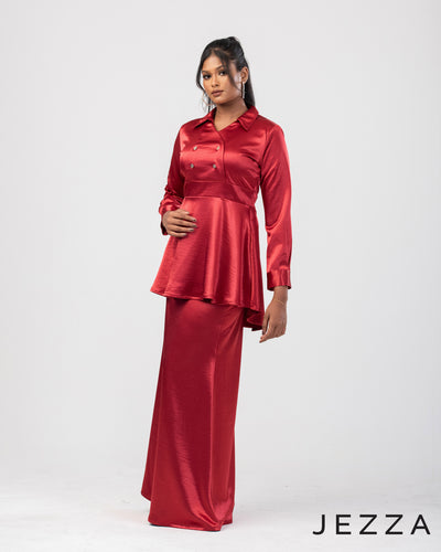 V-Neck Peplum Top & Flared Skirt Set 64431