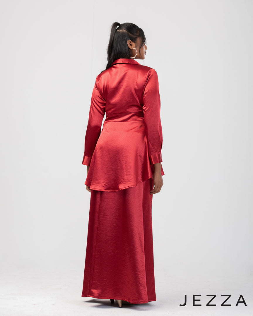 V-Neck Peplum Top & Flared Skirt Set 64431