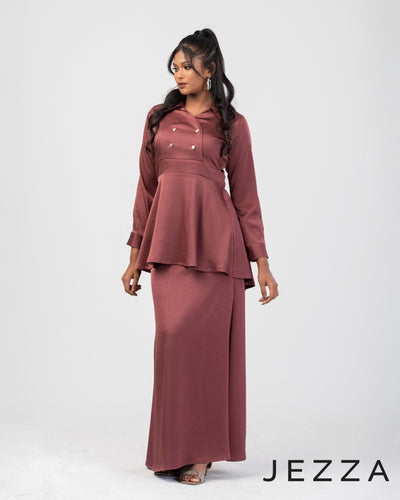 V-Neck Peplum Top & Flared Skirt Set 65411