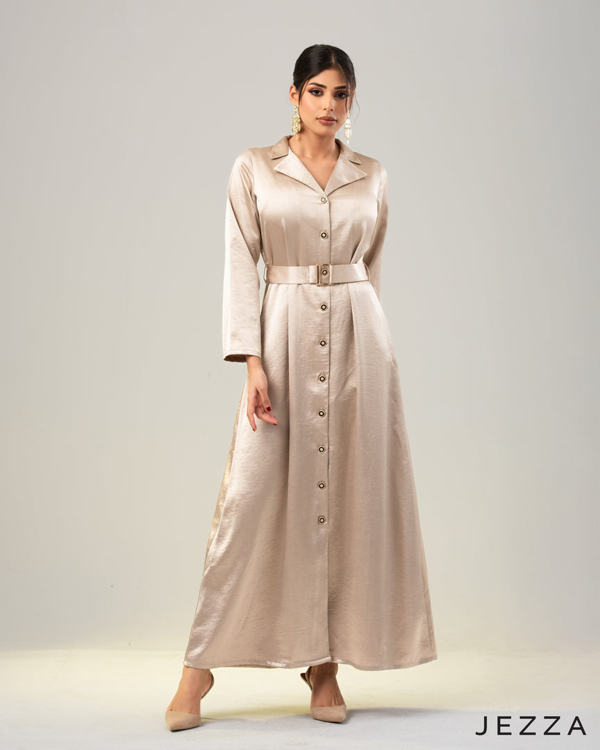 Elegance in Satin: Button-Front Occasion Dress 66462