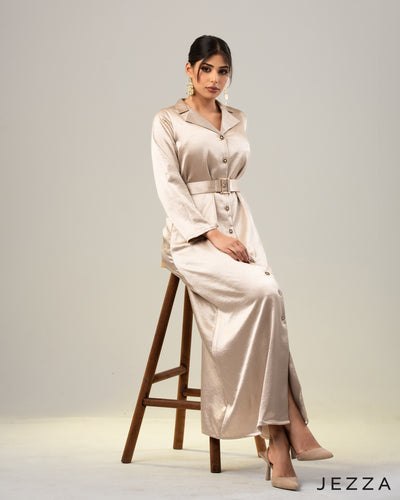Elegance in Satin: Button-Front Occasion Dress 66462