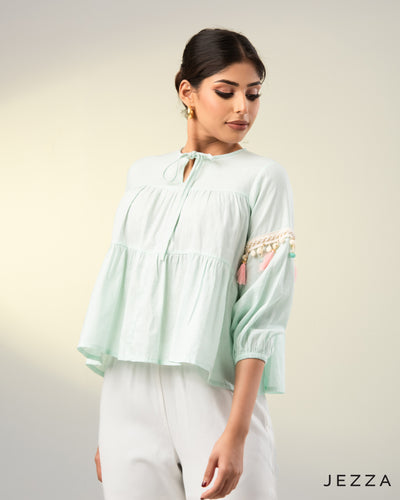 Graceful Layers: Tiered Tie-Up Short Top 49261