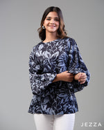 Load image into Gallery viewer, Lustrous Bloom: Printed Satin Balloon Sleeve Top 65811