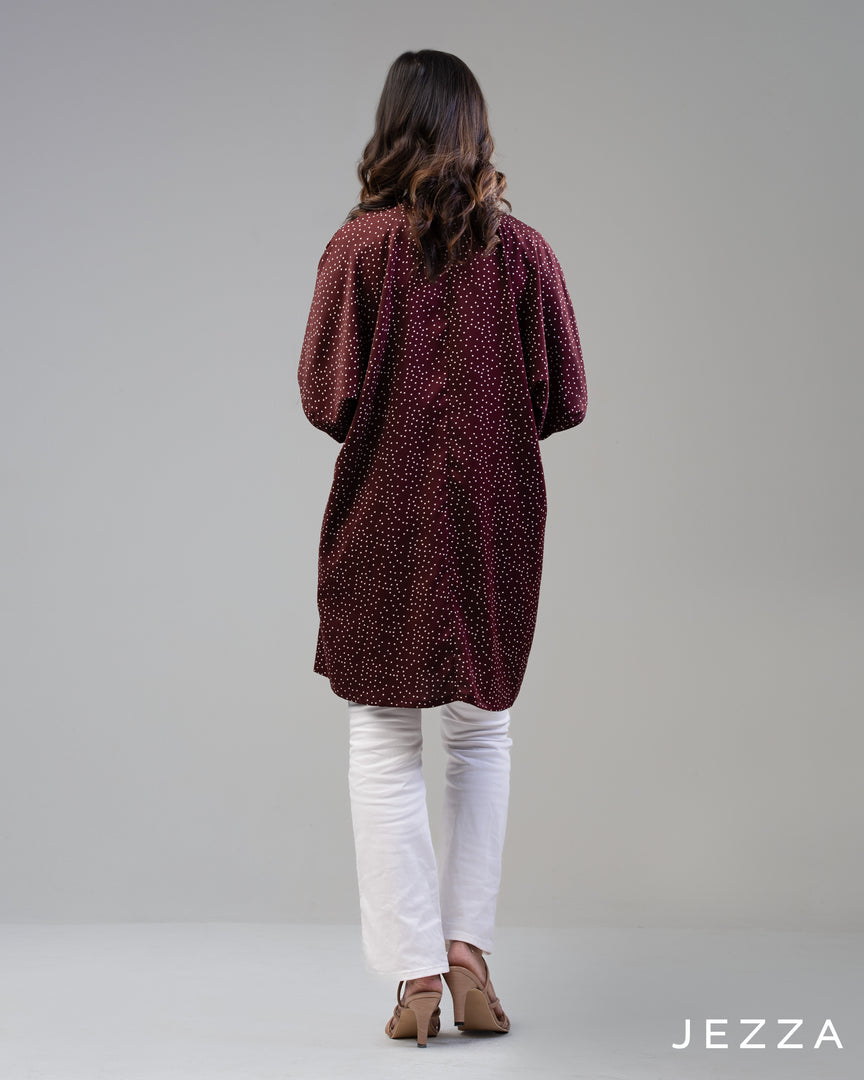 Print Whisper: V-Neck Mandarin Collar Top 67501