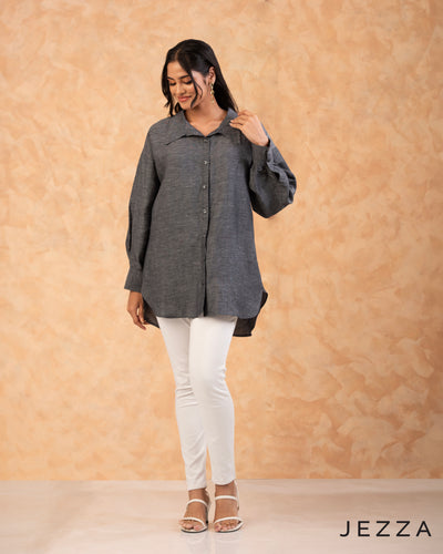 Relaxed Utility: Poly Cotton High-Low Shirt 67781