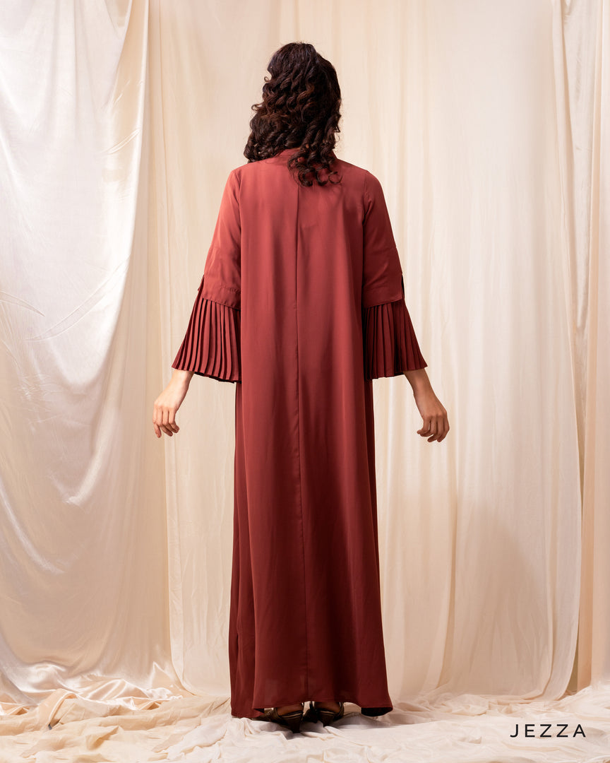 Elegant Mandarin Collar Pleated Sleeve Dress 54222
