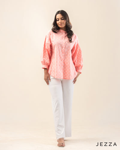 Effortless Poise: Mandarin Collar Drop-Shoulder Top 71521