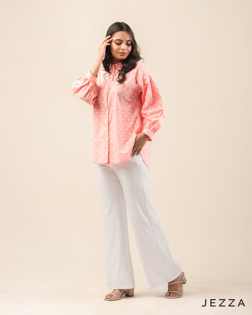 Effortless Poise: Mandarin Collar Drop-Shoulder Top 71521