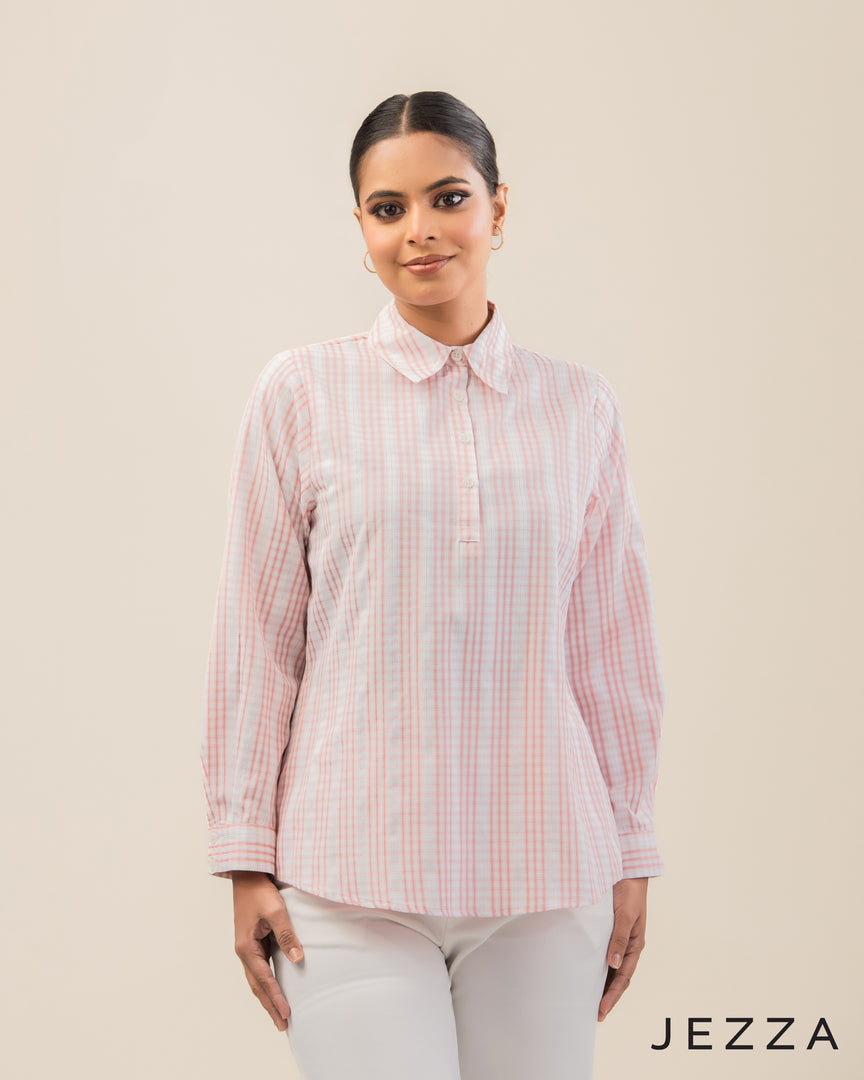 Classic Ease: Half-Placket Shirt Blouse 73101
