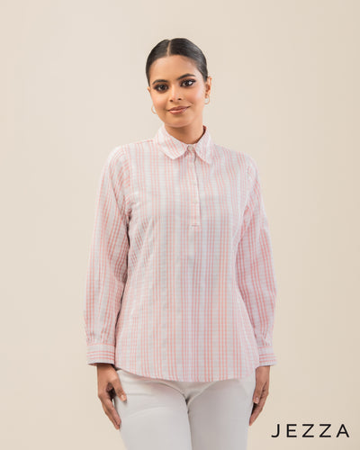 Classic Ease: Half-Placket Shirt Blouse 73101