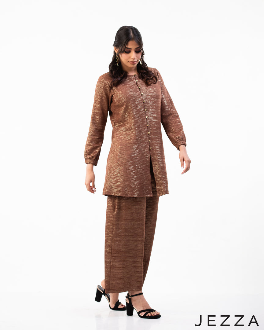 Glimmer Duo: Polyester-Lurex Top and Pant Set 72611