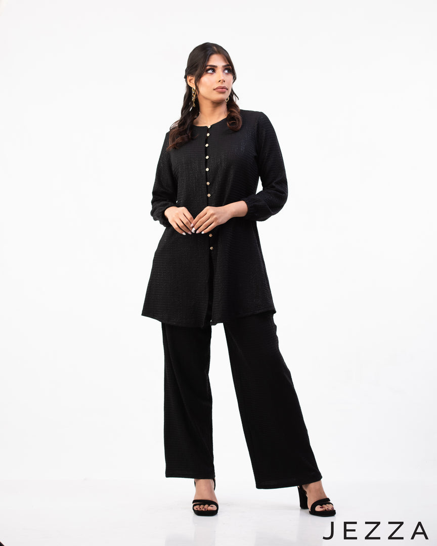 Glimmer Duo: Polyester-Lurex Top and Pant Set 75441
