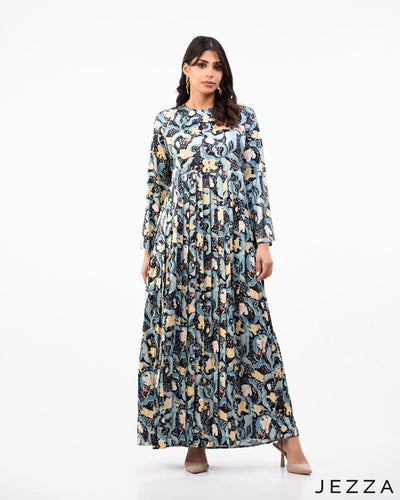 Elegant Flow: Satin Pleated Ankle-Length Dress 72531