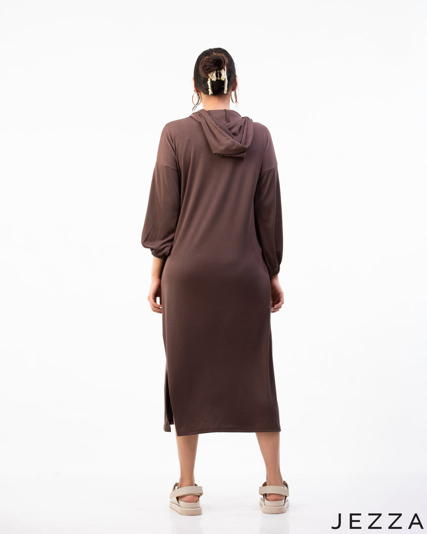 Urban Comfort: Ribbed Hoodie Midi Top 72173