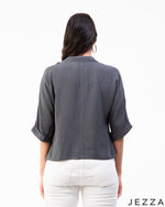 Load image into Gallery viewer, Refined Ease: Linen Collared Crop Top 72911