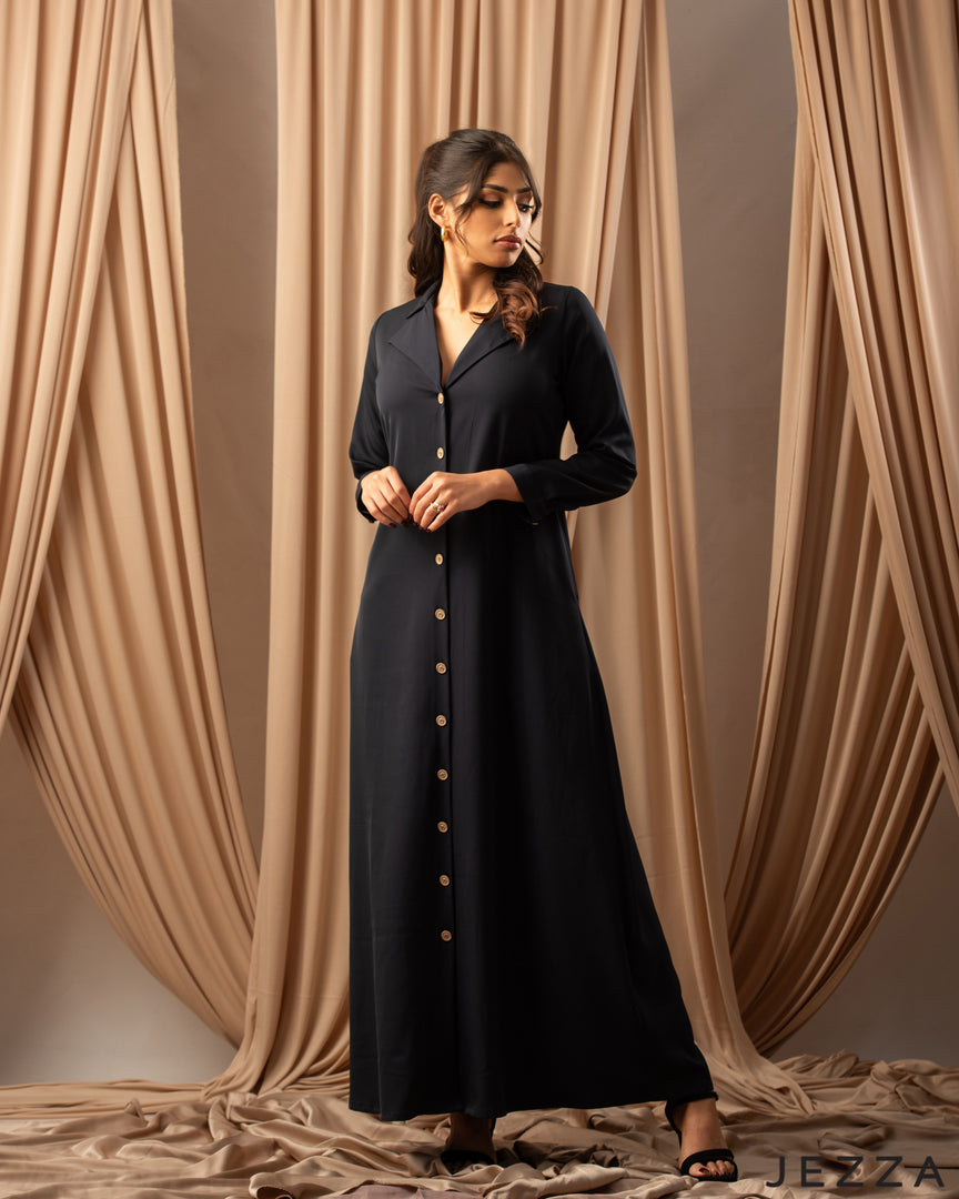 Timeless Essential: Black Twill A-Line Dress 76751