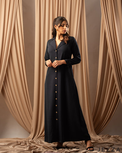 Timeless Essential: Black Twill A-Line Dress 76751