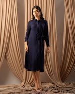 Load image into Gallery viewer, Classic Comfort: Dark Blue Cotton Midi Dress 75863