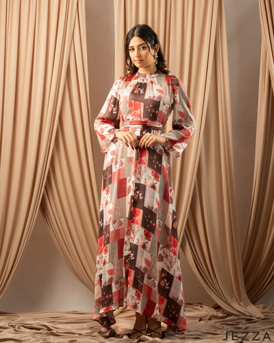 Modern Mosaic: Chiffon Geometric Patchwork Dress 76761