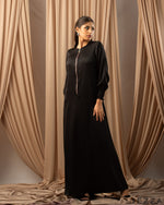 Load image into Gallery viewer, Shadow Elegance: Relaxed Satin Dress with Long Sleeves 76711
