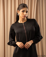 Load image into Gallery viewer, Shadow Elegance: Relaxed Satin Dress with Long Sleeves 76711