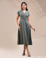 Load image into Gallery viewer, Effortless Elegance: The Satin Regular-Fit Midi Dress 76831