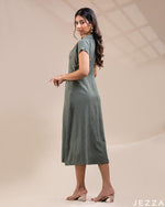 Load image into Gallery viewer, Effortless Elegance: The Satin Regular-Fit Midi Dress 76831