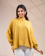 Load image into Gallery viewer, Sunlit Ease: Yellow Collared Loose-Fit Hip Top 76351