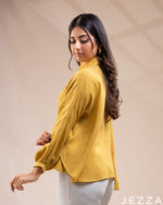 Load image into Gallery viewer, Sunlit Ease: Yellow Collared Loose-Fit Hip Top 76351