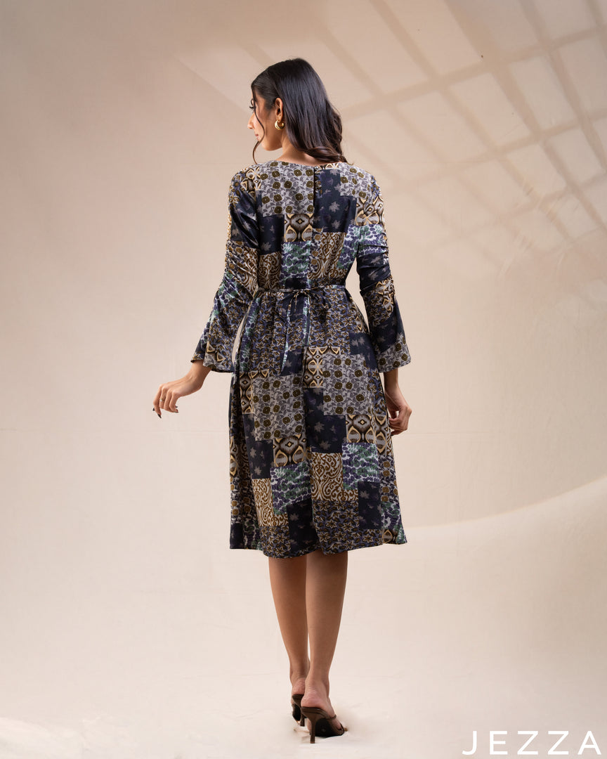 Refined Flow: The Regular-Fit Below Knee-Length Dress-Top 77001