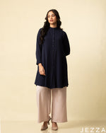 Load image into Gallery viewer, Midnight Refinement: Mandarin-Collar Long-Sleeve Top 77071