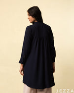 Load image into Gallery viewer, Midnight Refinement: Mandarin-Collar Long-Sleeve Top 77071