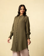 Load image into Gallery viewer, Moss Grace: Mandarin Collar Knee Top 76241